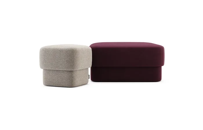 Kate large pouf Aldan 2932 fabric with kate small pouf Columbia Toffee 2