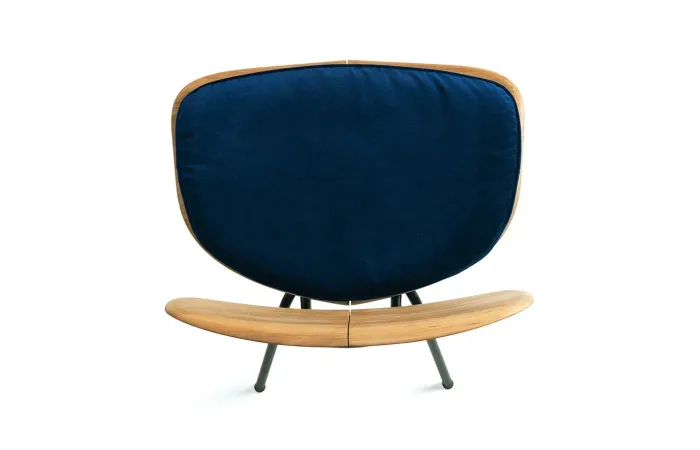 agave collection lounge armchair with shaped seat cushion velvet blue top view